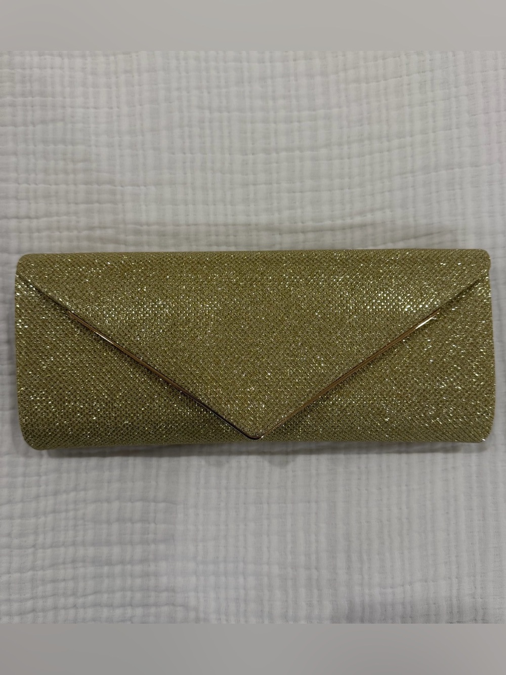 gold glitter envelope clutch purse with chain strap